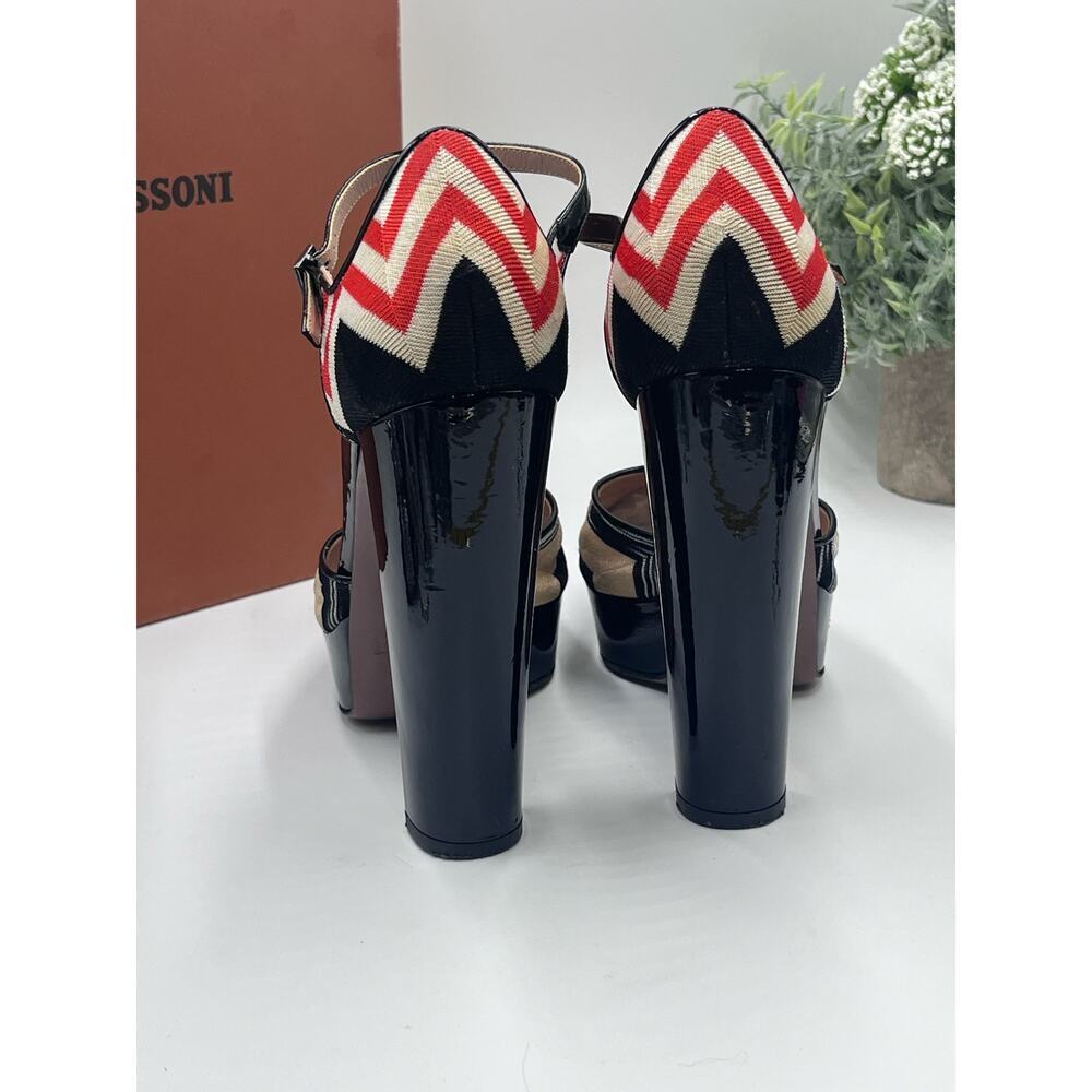 Missoni Tessuto Zigzag Print Fabric Leather Platform Strap 5” Heels Shoes 7.5/38 - Picture 7 of 16